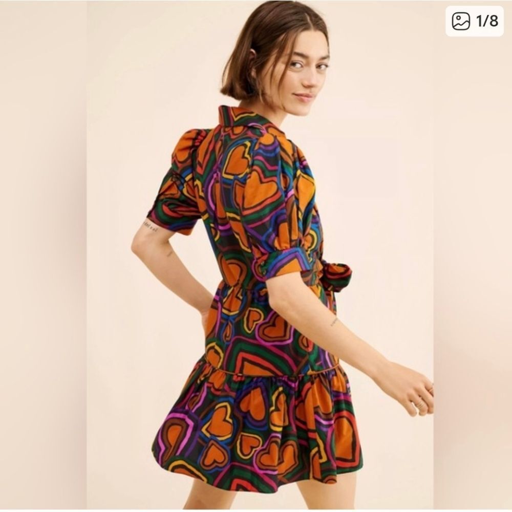 FARM Rio Anthropologie Short-Sleeve Bow-Front Mini Dress in Size S Retails $225